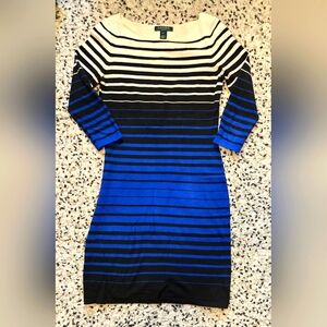 Ralph Lauren Striped, Knit, Cozy Sweater dress. 3/4 sleeve. Size Small.